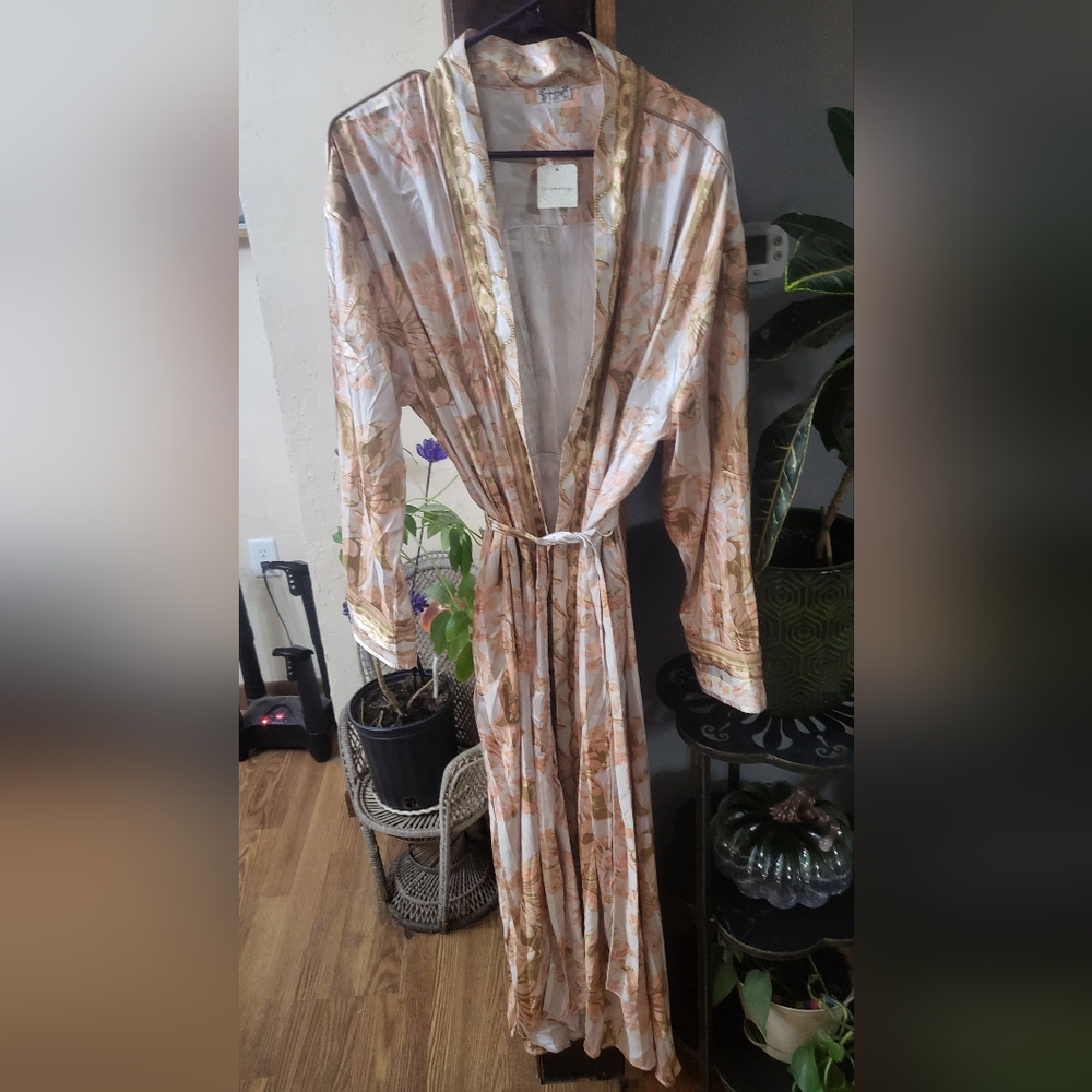 Free People Floral Print Robe - Cream and Gold